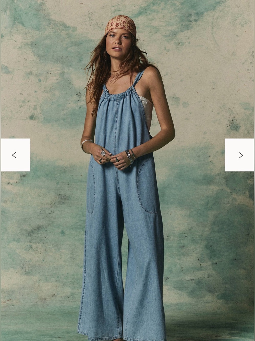 Free People Light Blue Denim Wide-Leg Jumpsuit